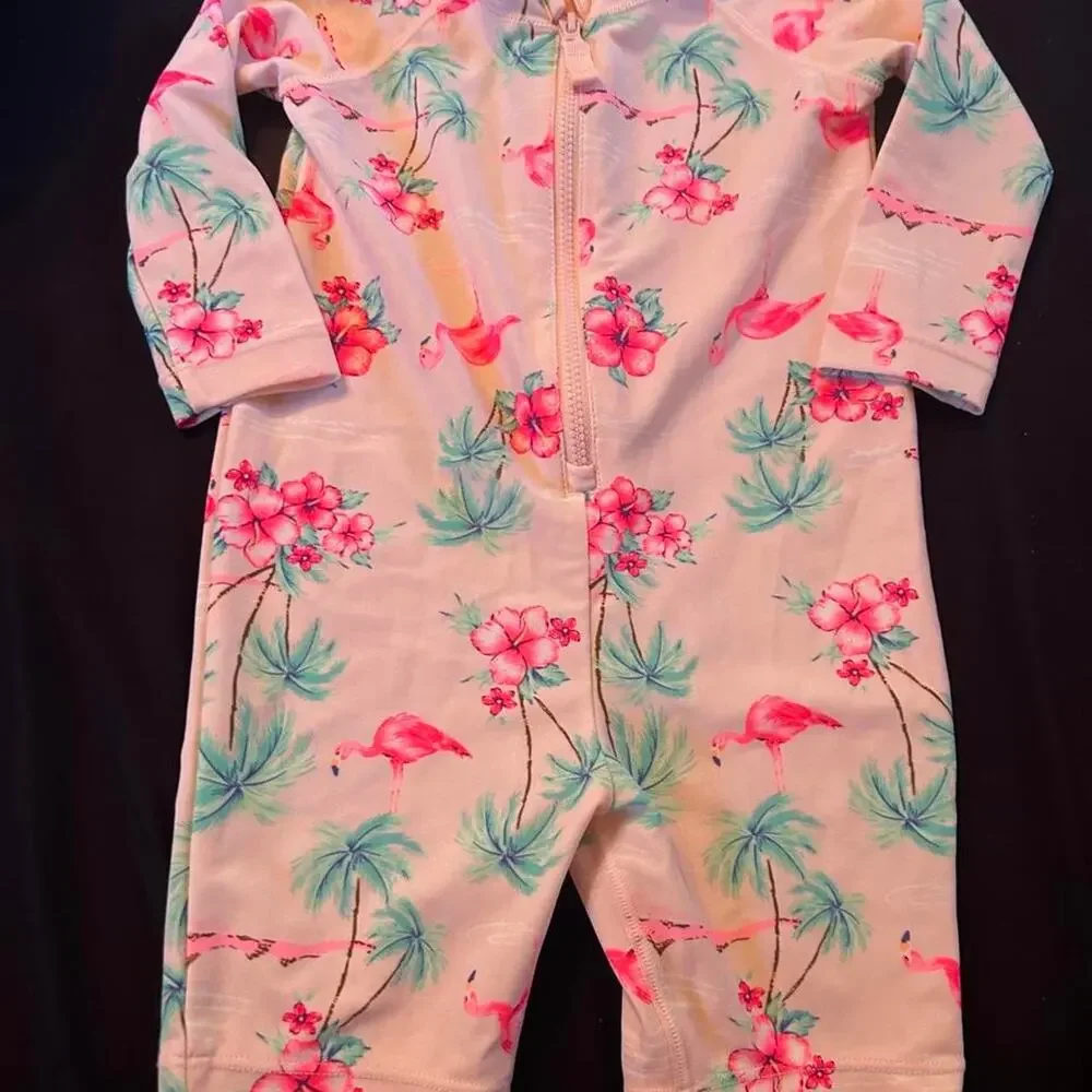 Carters pink white tropical rash gaurd swim